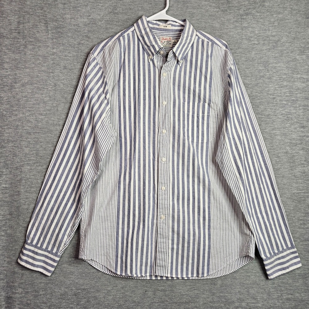J.Crew The Broken-In Oxford Slim Grey White Stripes Button Up Shirt Size L NEW